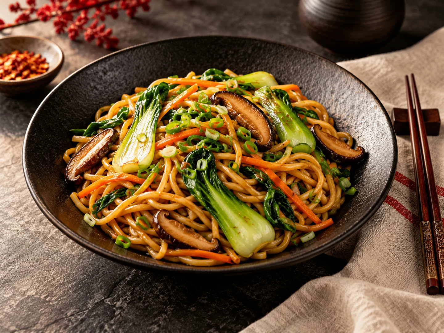 Chinese-style noodles and vegetables