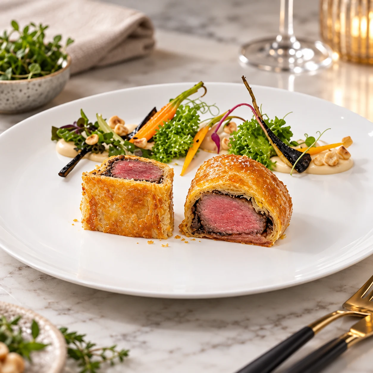 Illustrative savoury pastry and fine culinary presentation