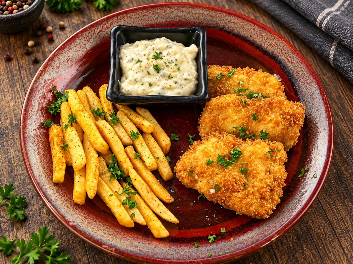 Crisp breaded preparation Crisp breaded preparation — illustrative culinary photography