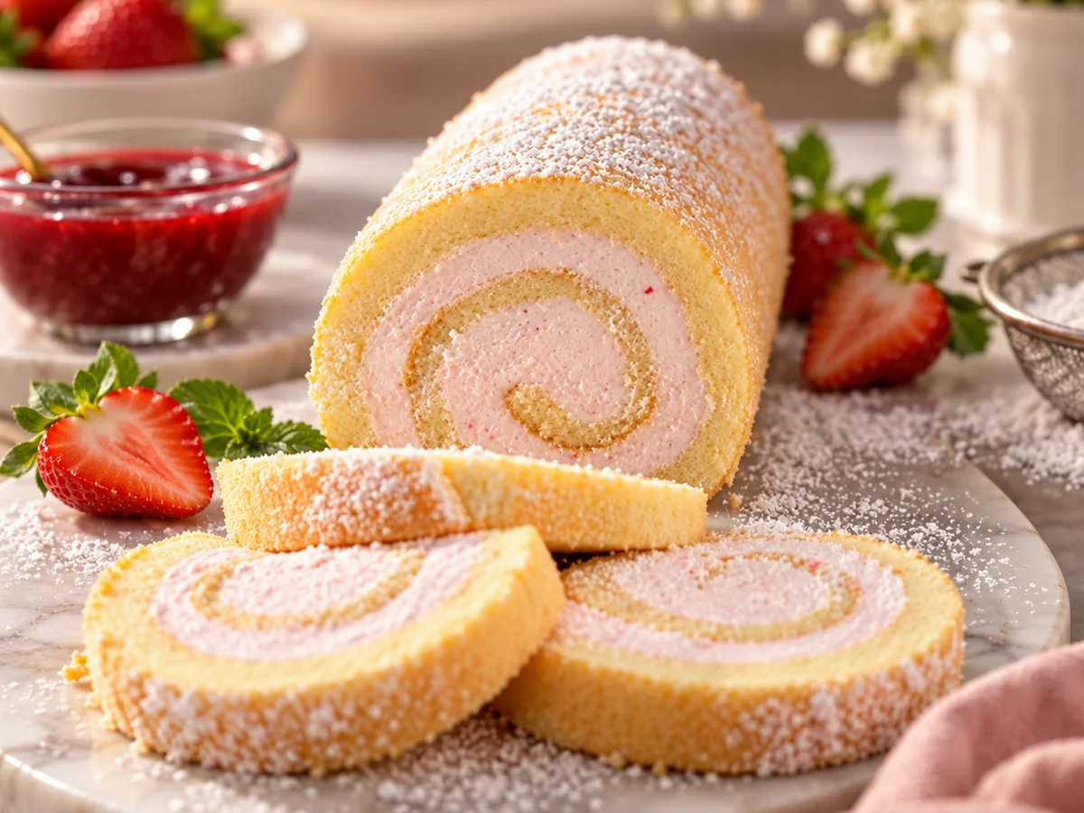 Sponge roll presentation — illustrative culinary photography
