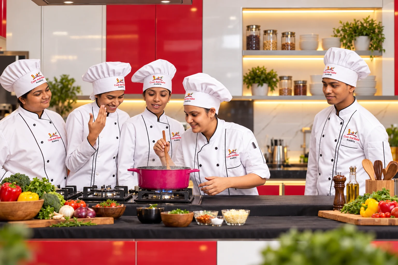 Supplied creative of culinary practice in chef uniforms